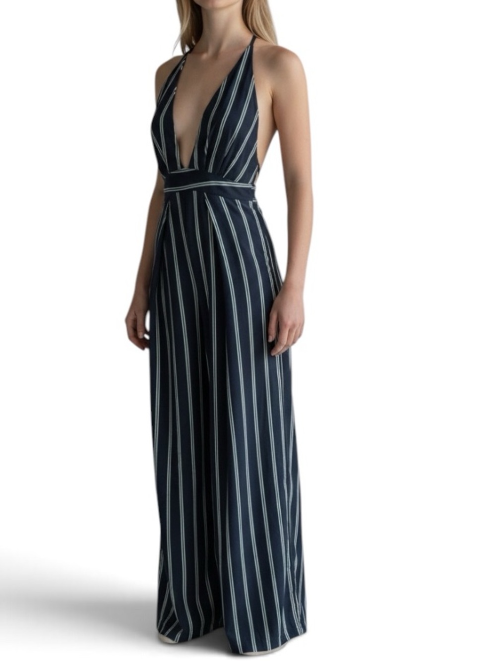 NWT ASOS Navy Blue Striped Wide Leg Pant Jumpsuit